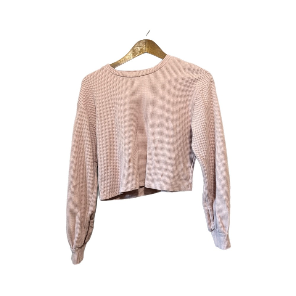 Forever 21 Waffle Knit Top Womens Small Pink Excellent Cropped Thermal Sleeve